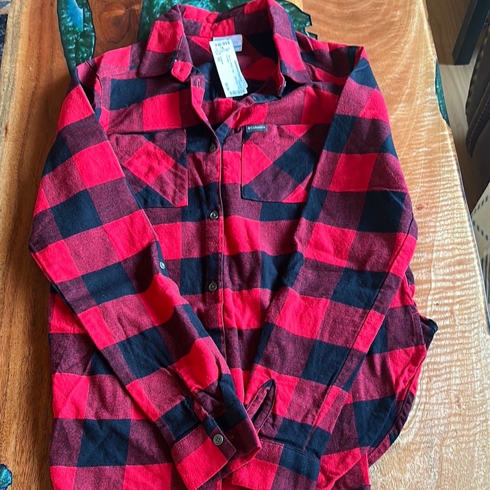 Columbia Red and Black Plaid Casual Shirt